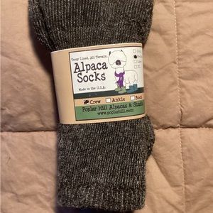 New alpaca socks. Crew length. Made in Vermont. Black, charcoal gray mix.
